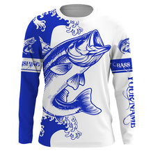 Load image into Gallery viewer, Largemouth bass fishing tattoo blue Custom name Bass Long sleeve fishing shirts, Long Sleeve Hooded NPQ884

