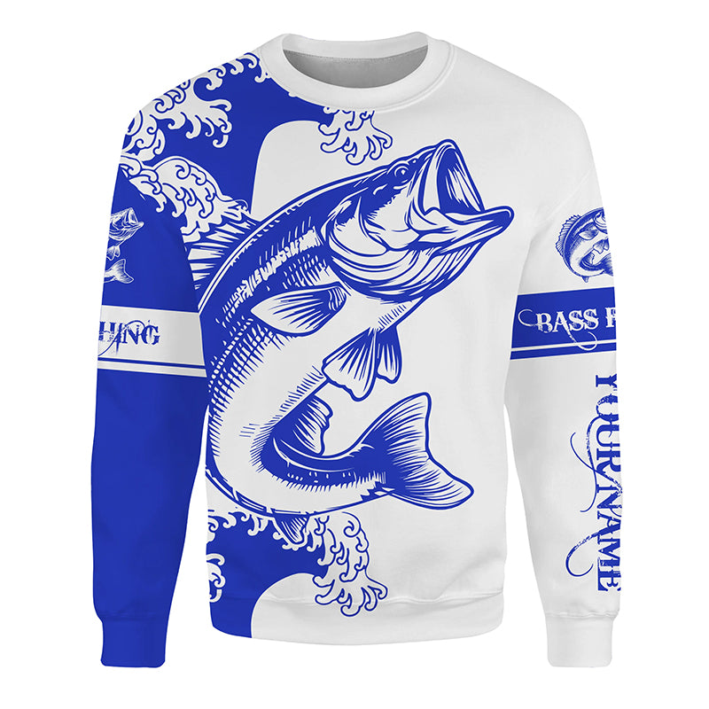 Largemouth bass fishing tattoo blue Custom name Bass fishing shirts jerseys | Sweatshirt - NPQ884