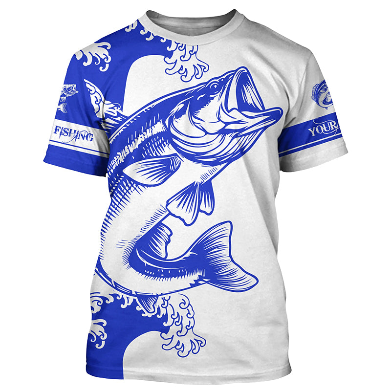 Largemouth bass fishing tattoo blue Custom name Bass fishing shirts jerseys | Tshirt - NPQ884