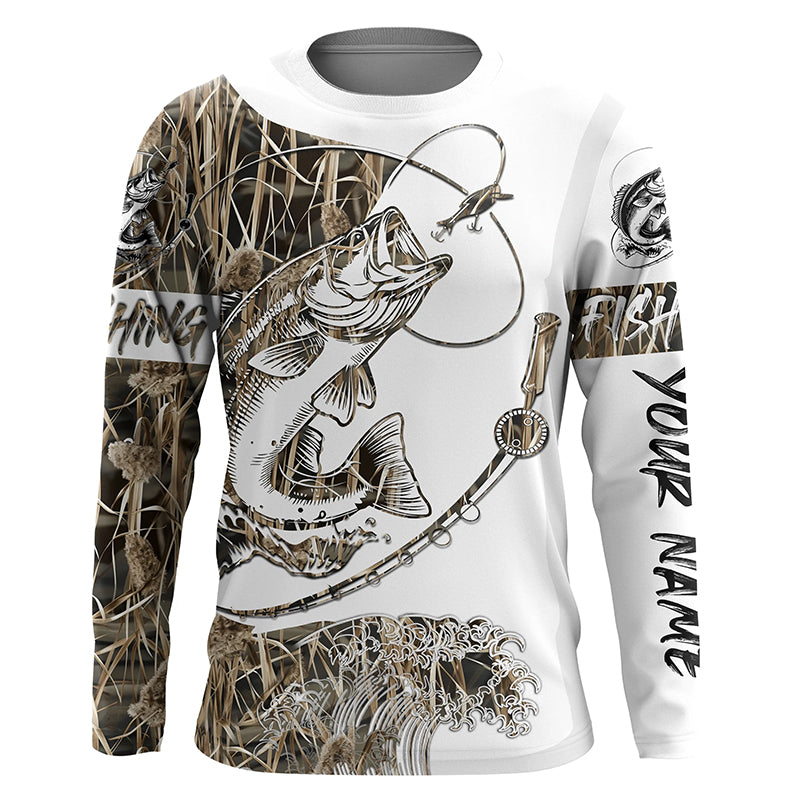 Largemouth Bass fishing tattoo Customize name 3D All Over Printed fishing Long sleeve shirts NPQ255