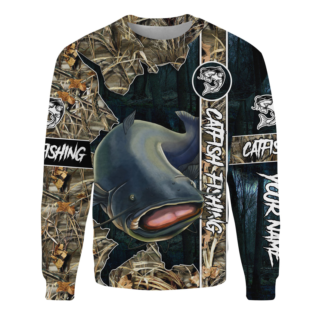 Catfish Fishing camo shirt Customize name Sweatshirt, personlized gift for fisherman NPQ394