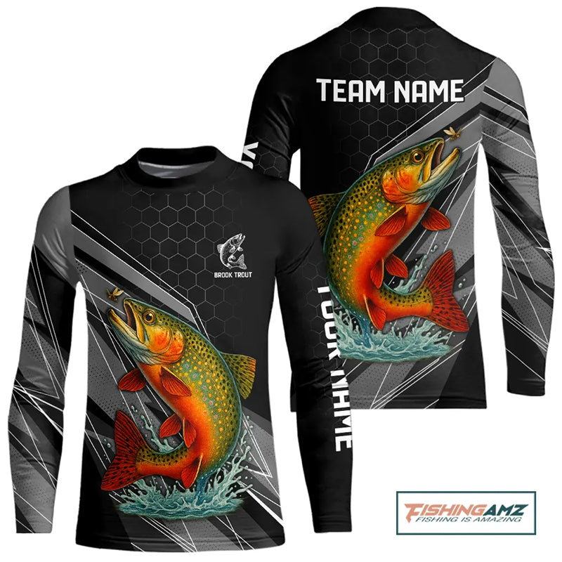 Personalized Black camo Brook Trout Kid Long Sleeve Fishing Shirts, Brook Trout Tournament Shirts NQS11033