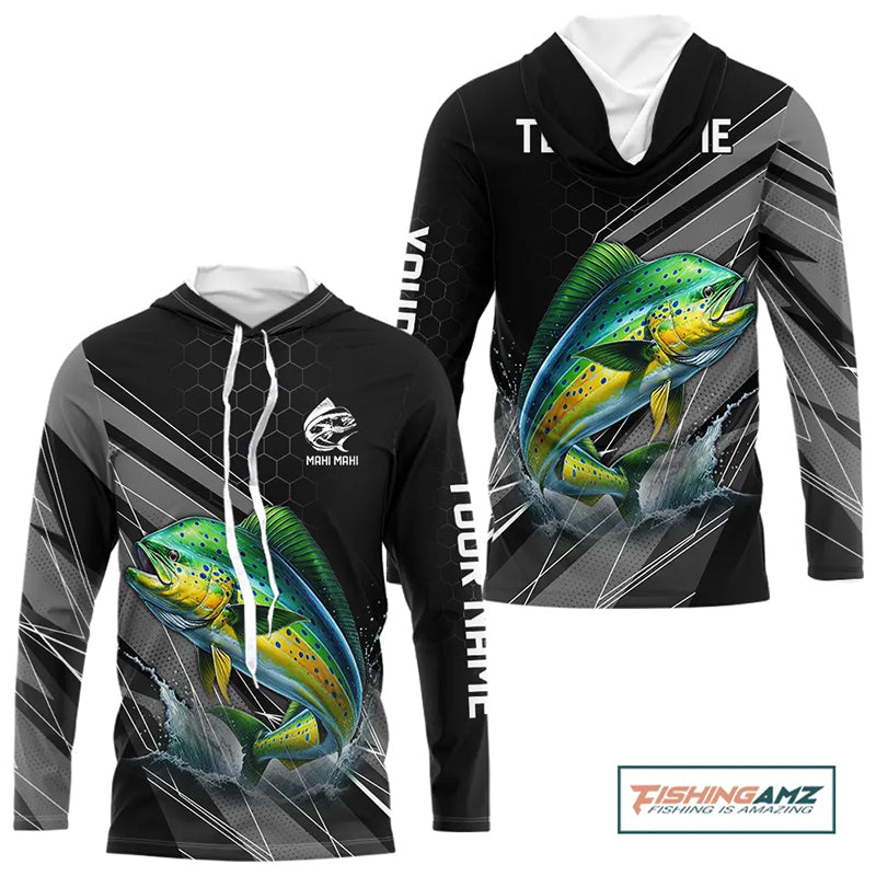 Personalized Black camo Mahi mahi Fishing Jersey, Dorado Long Sleeve Fishing Tournament Shirts NQS11034