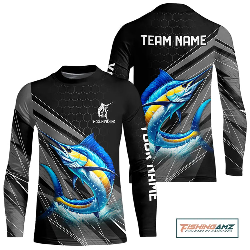 Personalized Black camo Marlin Kid Long Sleeve Fishing Shirts, Marlin Fishing Tournament Shirts NQS11035