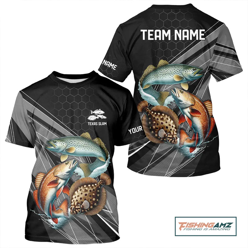 Personalized Black camo Inshore Slam Redfish, Trout, Flounder Fishing  T-shirts Tournament Shirt NQS11036
