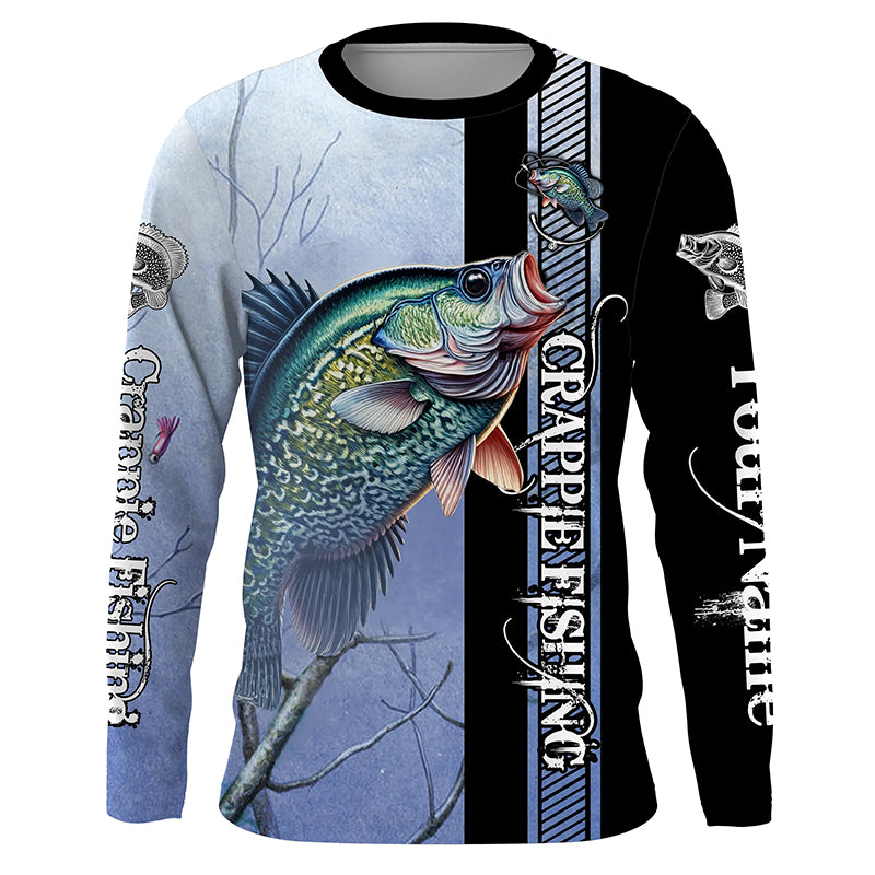 Crappie fishing blue camo Custom name crappie fishing Long sleeve, Long Sleeve Hooded NPQ971