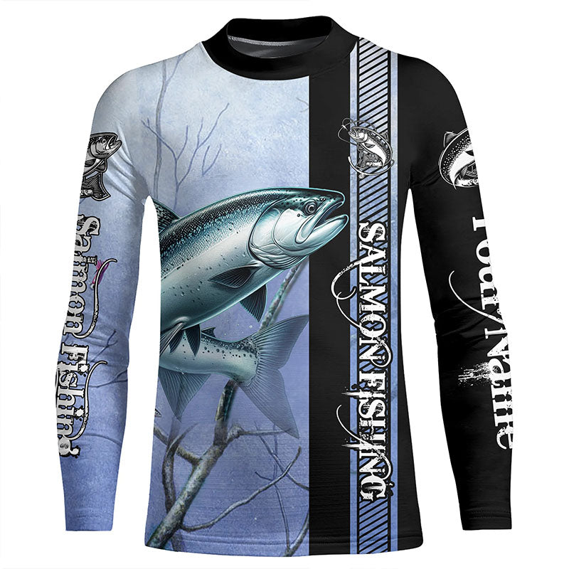 Chinook salmon fishing blue camo Custom name fishing shirts jerseys, fishing gifts| Kid Long Sleeves NPQ972