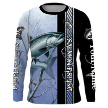 Load image into Gallery viewer, Chinook salmon fishing blue camo Custom name King salmon fishing Long sleeve, Long Sleeve Hooded NPQ972
