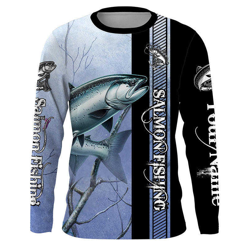Chinook salmon fishing blue camo Custom name King salmon fishing Long sleeve, Long Sleeve Hooded NPQ972