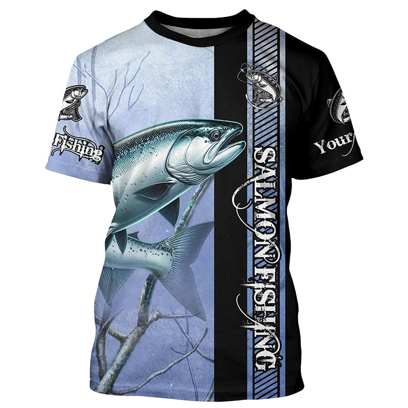 Chinnok Salmon fishing blue camo Custom name fishing jerseys, salmon fishing Tshirt - NPQ972