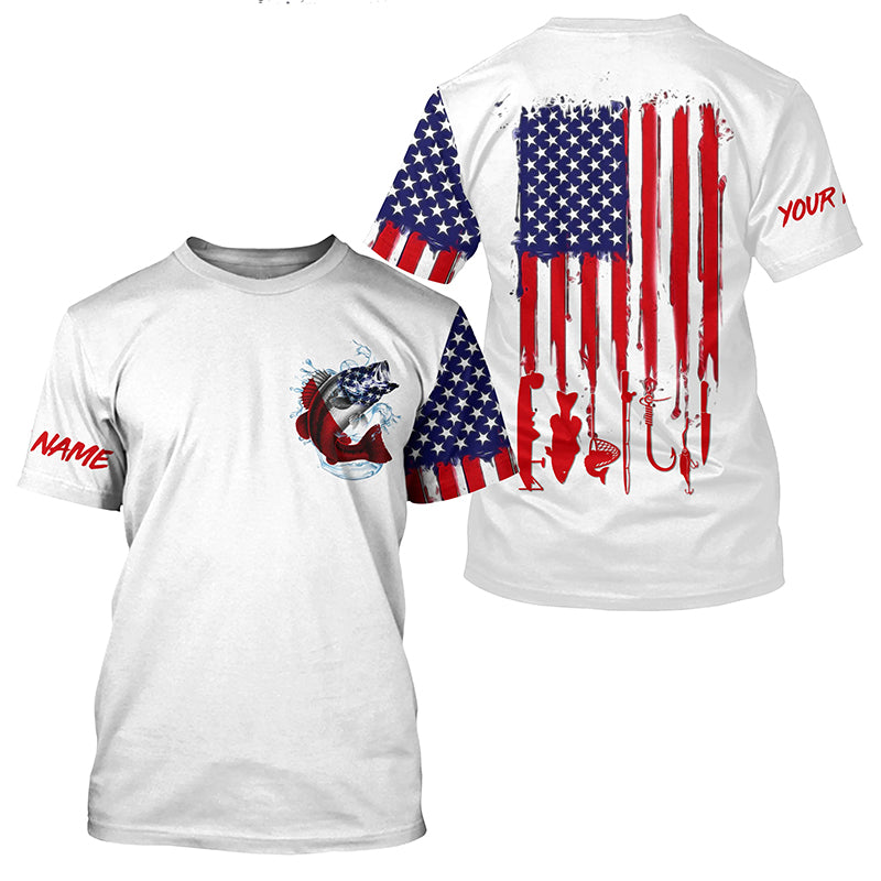 American flag Largemouth Bass fishing personalized patriotic UV Protection Fishing T-shirt NQS5457