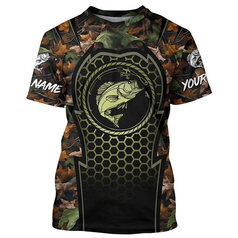 Largemouth bass fishing tree camouflage fishing clothing Customize Name fishing T-shirt NPQ466