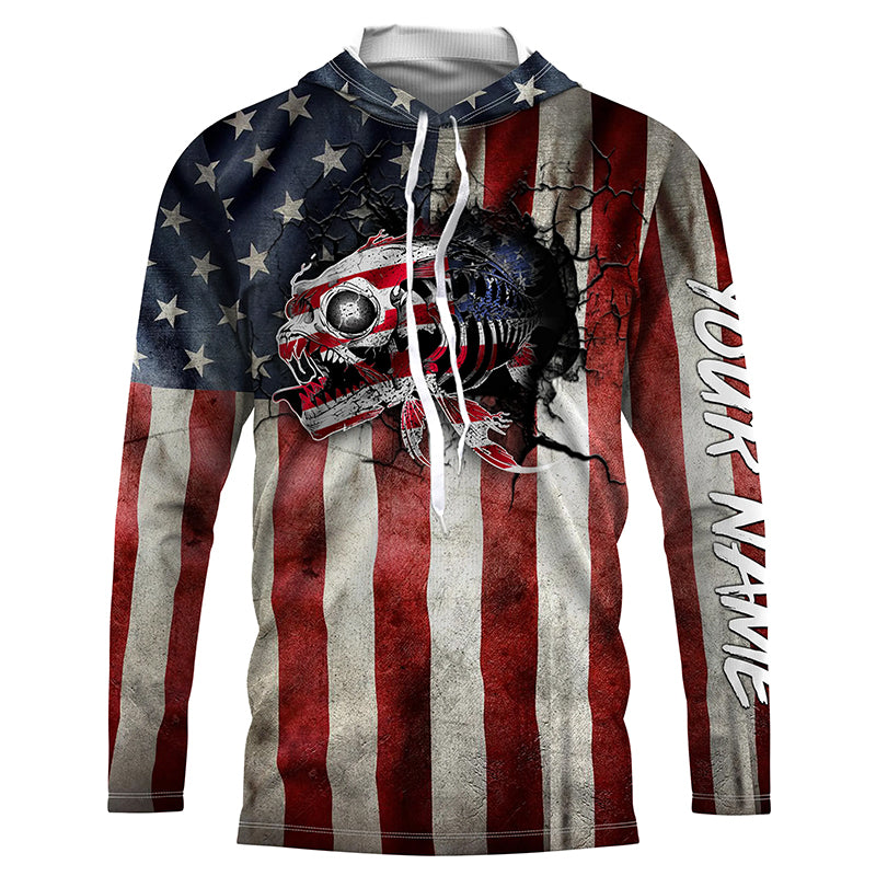 American flag patriotic fish reaper Customize Name UV protection long sleeves fishing shirt NPQ83