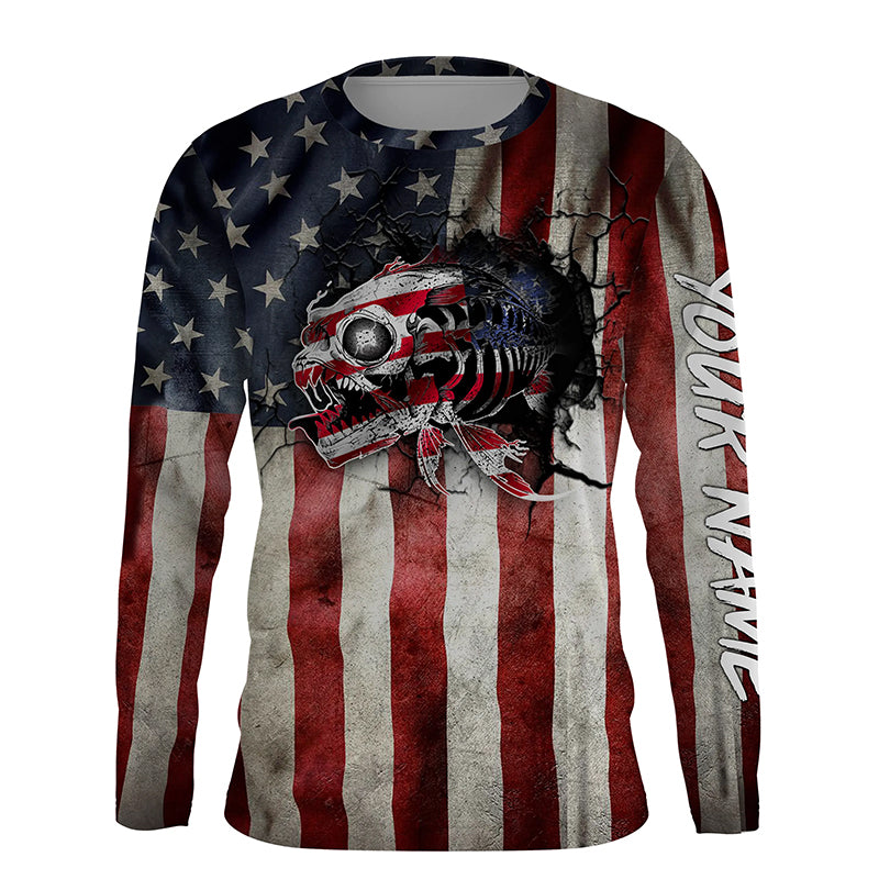 American flag patriotic fish reaper Customize Name UV protection long sleeves fishing shirt NPQ83