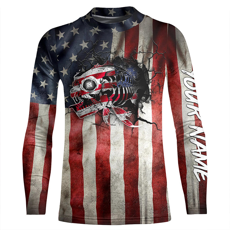 American flag patriotic fish reaper Customize Name UV protection long sleeves fishing shirt for kid NPQ83