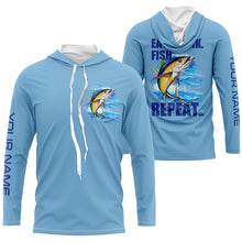 Load image into Gallery viewer, Tuna Fishing Custom sun protection Long Sleeve Performance Fishing shirts Eat Drink Fish Repeat | Blue NQS6611
