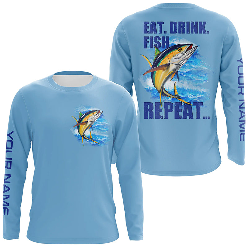 Tuna Fishing Custom sun protection Long Sleeve Performance Fishing shirts Eat Drink Fish Repeat | Blue NQS6611