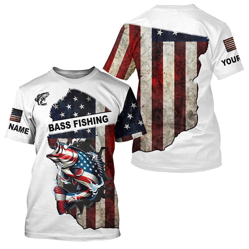 American flag largemouth Bass patriotic fishing Customize Name All-over Print Unisex fishing T-shirt NPQ6