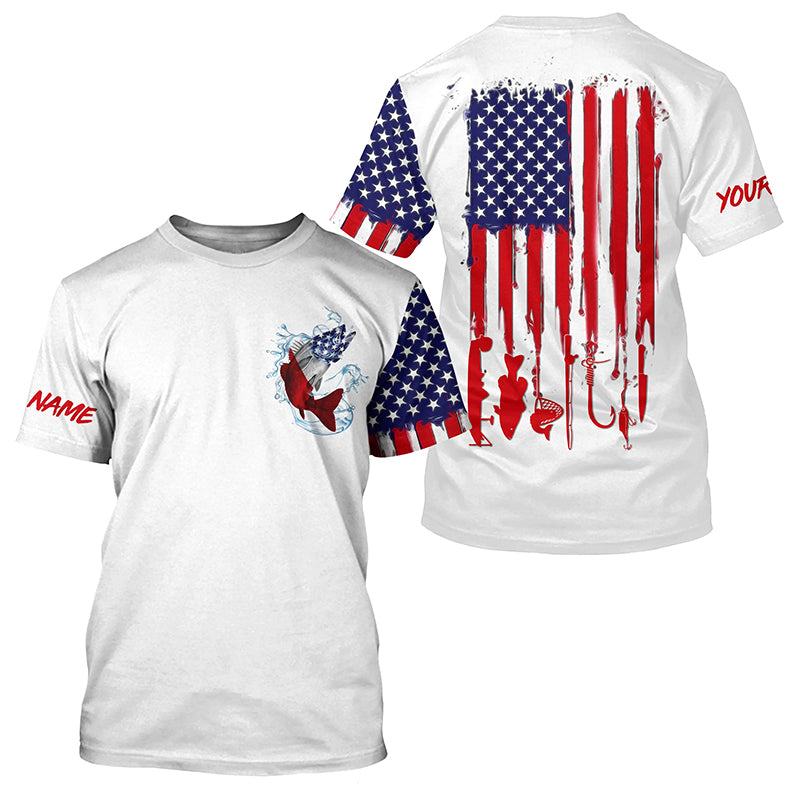 Walleye fishing American flag performance Fishing T Shirts personalized patriotic walleye jerseys NQS5483