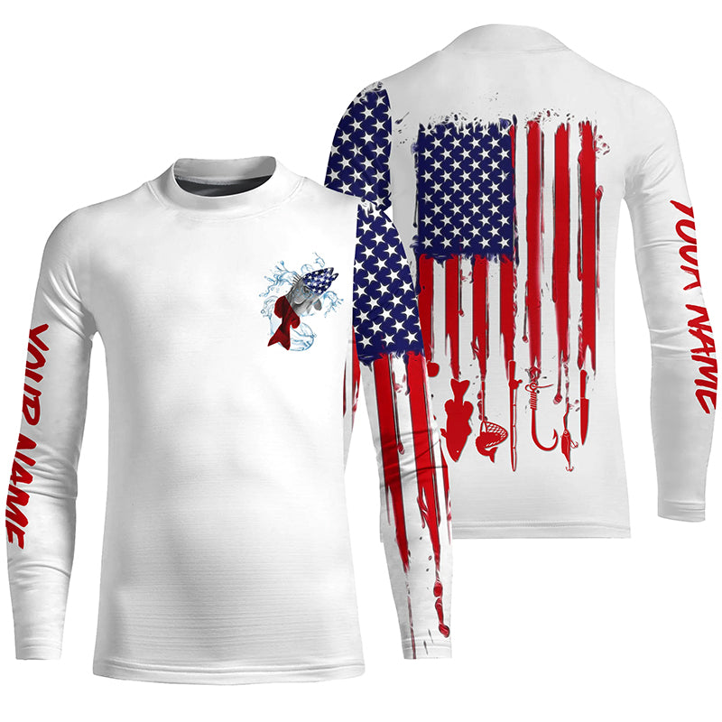 Red drum fishing American flag Kid long sleeve shirt personalized patriotic walleye fishing jerseys NQS5484