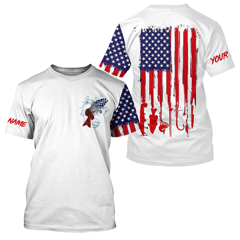 Red drum fishing American flag performance Fishing T Shirts personalized patriotic walleye jerseys NQS5484