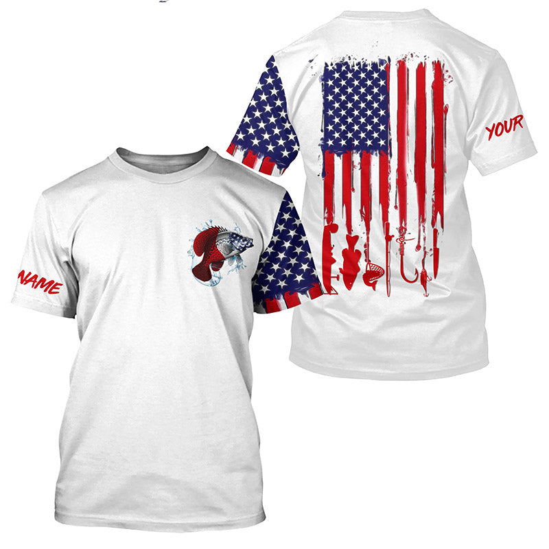 American flag Crappie fishing T-shirt personalized patriotic UV Protection Fishing Shirts NQS5485