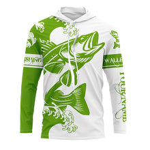 Load image into Gallery viewer, Walleye fishing tattoo green Custom name Walleye Long sleeve fishing shirts, Long Sleeve Hooded NPQ899
