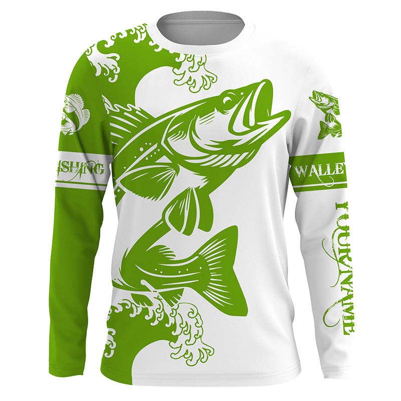 Walleye fishing tattoo green Custom name Walleye Long sleeve fishing shirts, Long Sleeve Hooded NPQ899