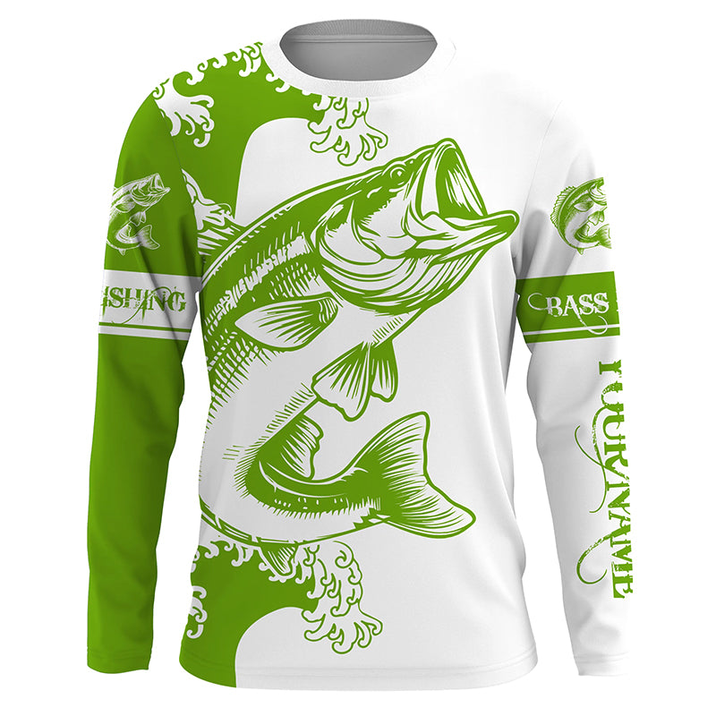 Largemouth Bass fishing tattoo green Custom name Bass Long sleeve fishing shirts, Long Sleeve Hooded NPQ900