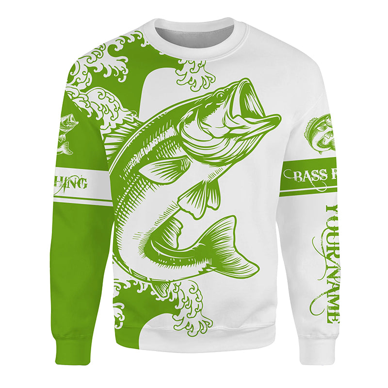 Largemouth Bass fishing tattoo green Custom name Bass fishing shirts jerseys | Sweatshirt - NPQ900