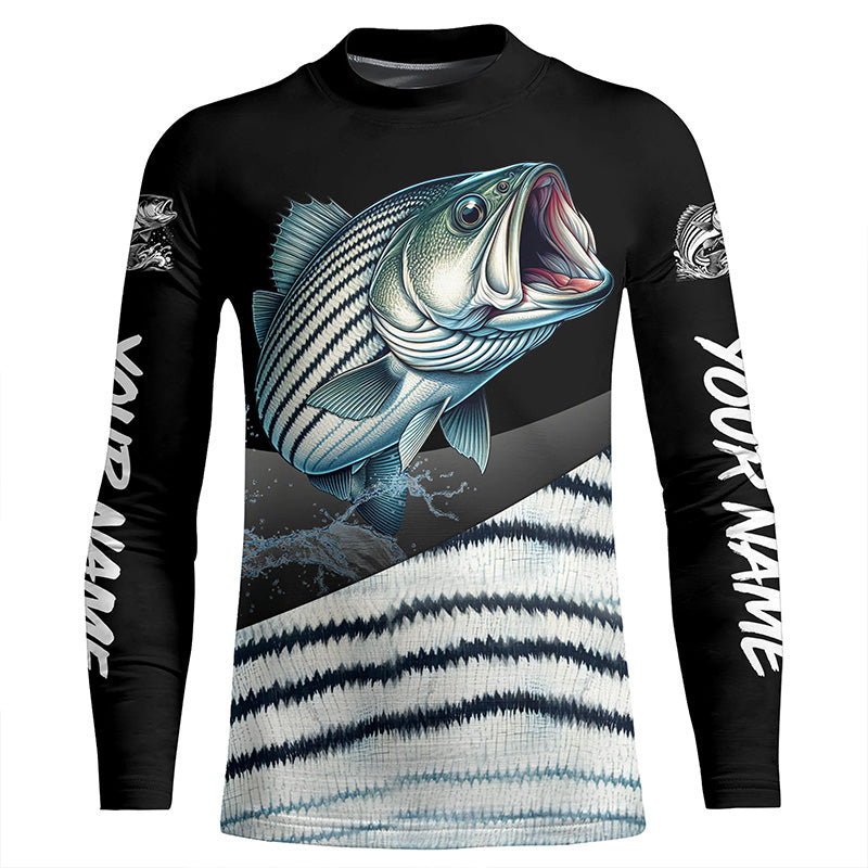 Custom Striped bass Fishing Jerseys, Personalized striper Fishing scale fishing Kid Long Sleeves shirt NQS4947