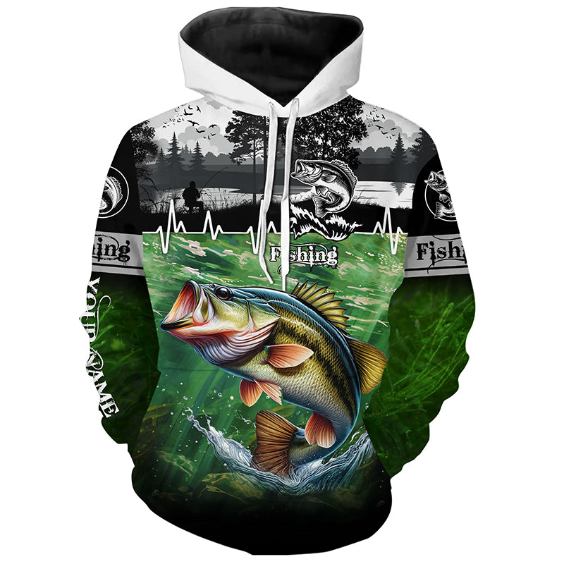 Largemouth bass Fishing shirts Customize name 3D All Over Printed fishing hoodie NPQ473