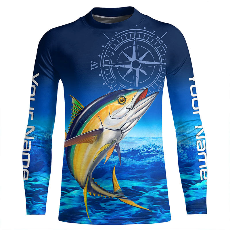 Personalized Tuna Saltwater Blue Kid Long Sleeve Performance Fishing Shirts, Tuna compass tournament Shirt NQS5786