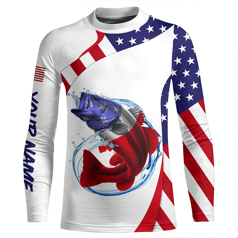 Bass fishing American flag patriotic Fishing Jerseys, Personalized Bass fishing Kid Long Sleeve shirt NQS4994