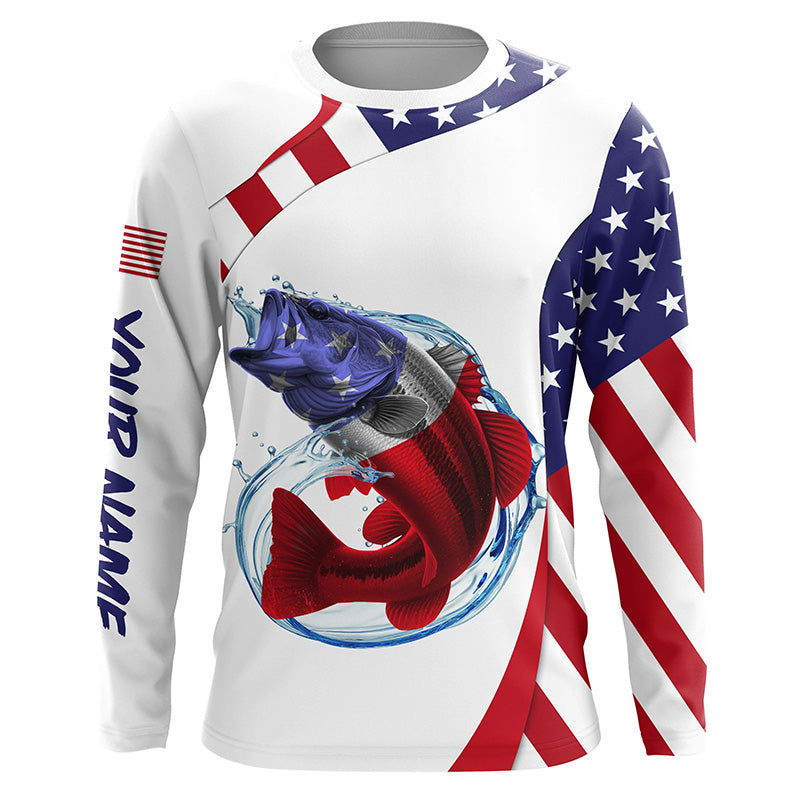 Largemouth bass fishing American flag patriotic Fishing Jerseys, Personalized Long sleeve NQS4994