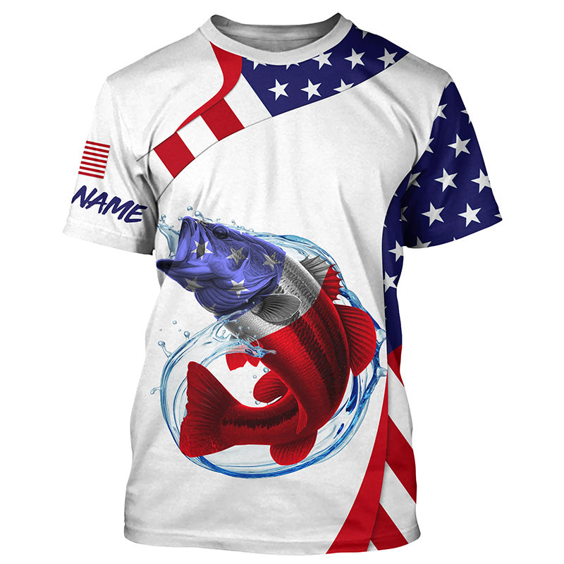 Largemouth bass fishing American flag patriotic Fishing Jerseys, Personalized Bass fishing T-shirt NQS4994