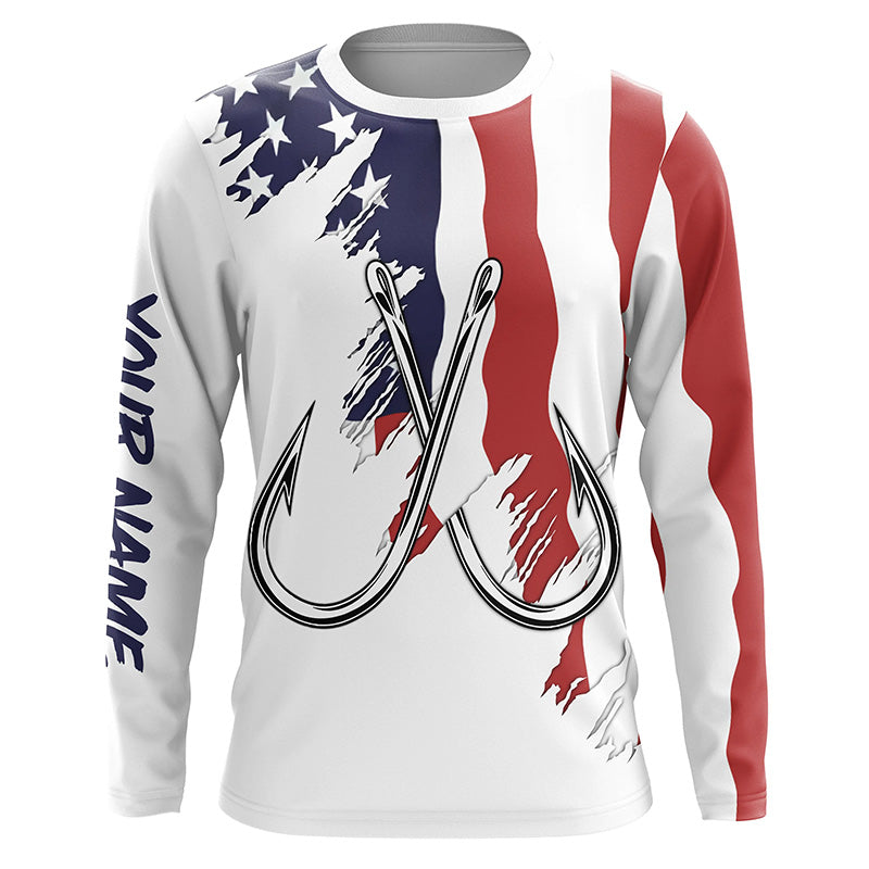 American flag US Fishing Fish Hook UV protection custom long sleeves shirts Patriotic fishing apparel NQS7877