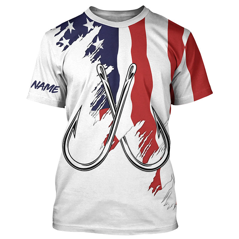 American flag US Fishing Fish Hook UV protection custom Patriotic Fishing T-Shirts NQS7877