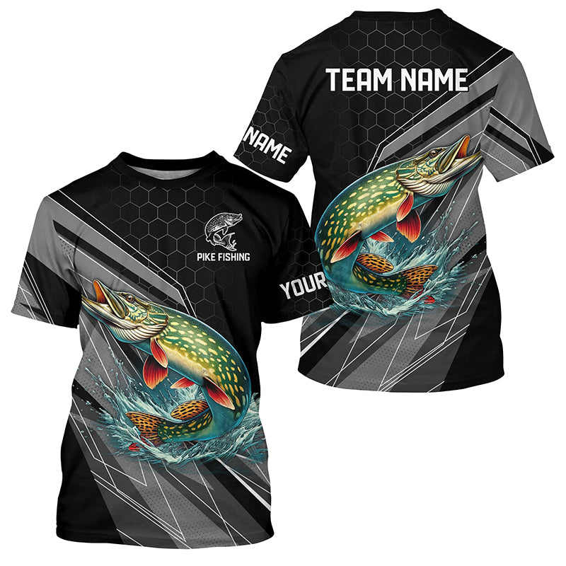 Personalized Black camo Northern Pike Fishing Jerseys, Pike Fishing T-Shirts NQS8772