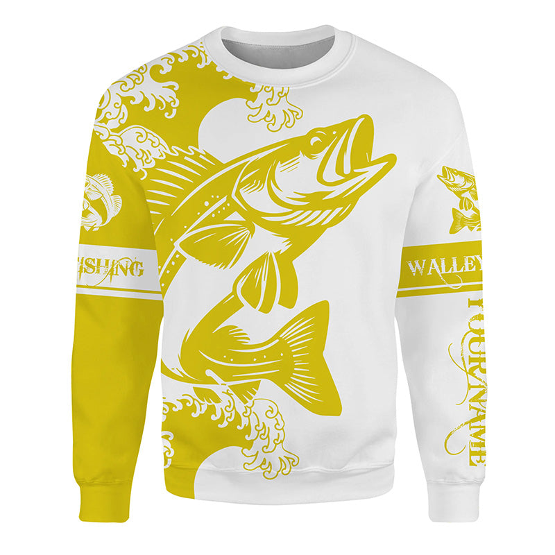 Yellow Walleye fishing tattoo Custom name fishing shirts jerseys | Sweatshirt - NPQ929