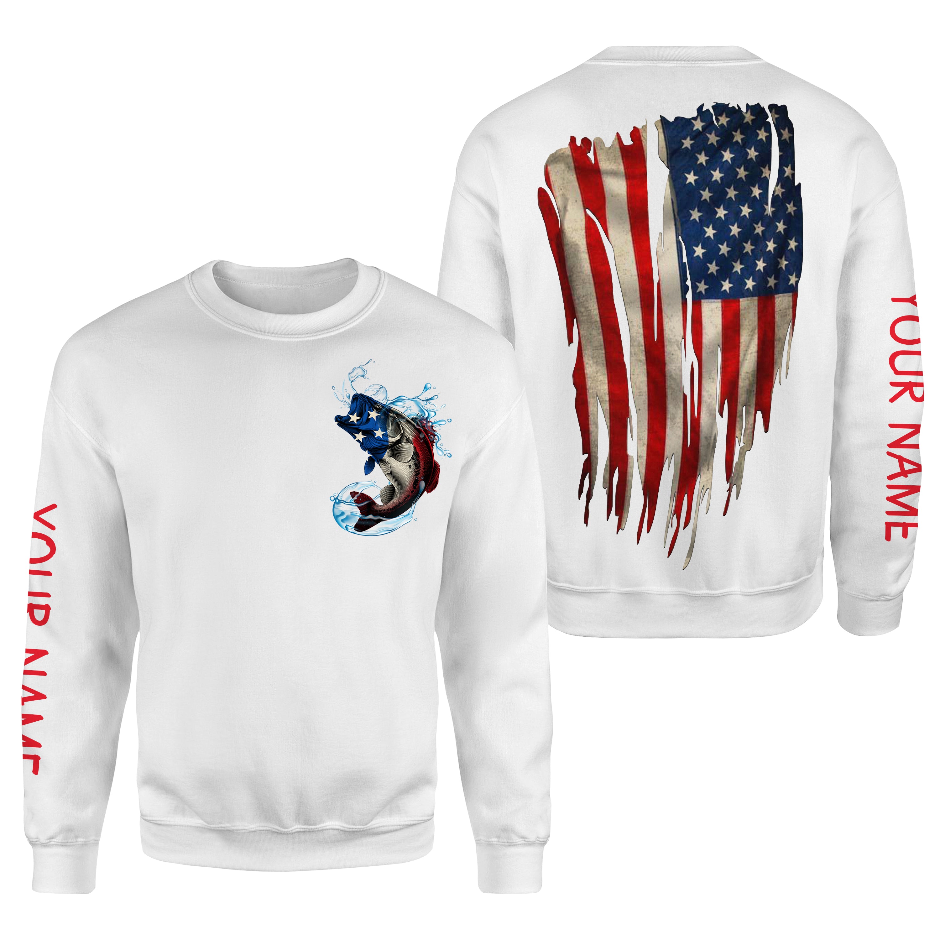 Largemouth Bass fishing American flag patriot Custom Name 3D All Over Printed Sweatshirt - NPQ623