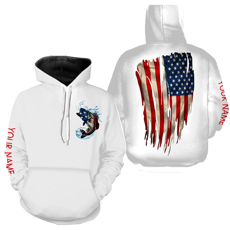 Largemouth Bass fishing American flag patriot Custom Name 3D All Over Printed Hoodie - NPQ623