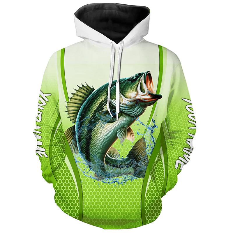 Largemouth bass Fishing green camo Bass jersey Customize Bass fishing tournament Hoodie NQS5055