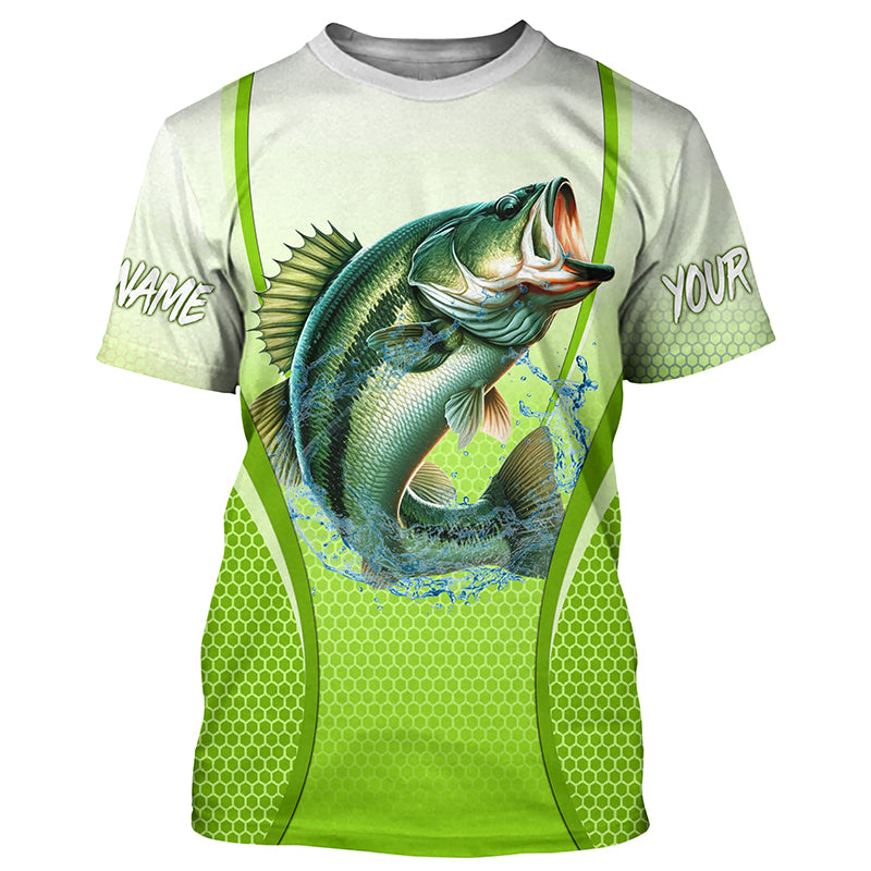 Largemouth bass Fishing green camo Bass jersey Customize name Bass fishing tournament T-shirt NQS5055