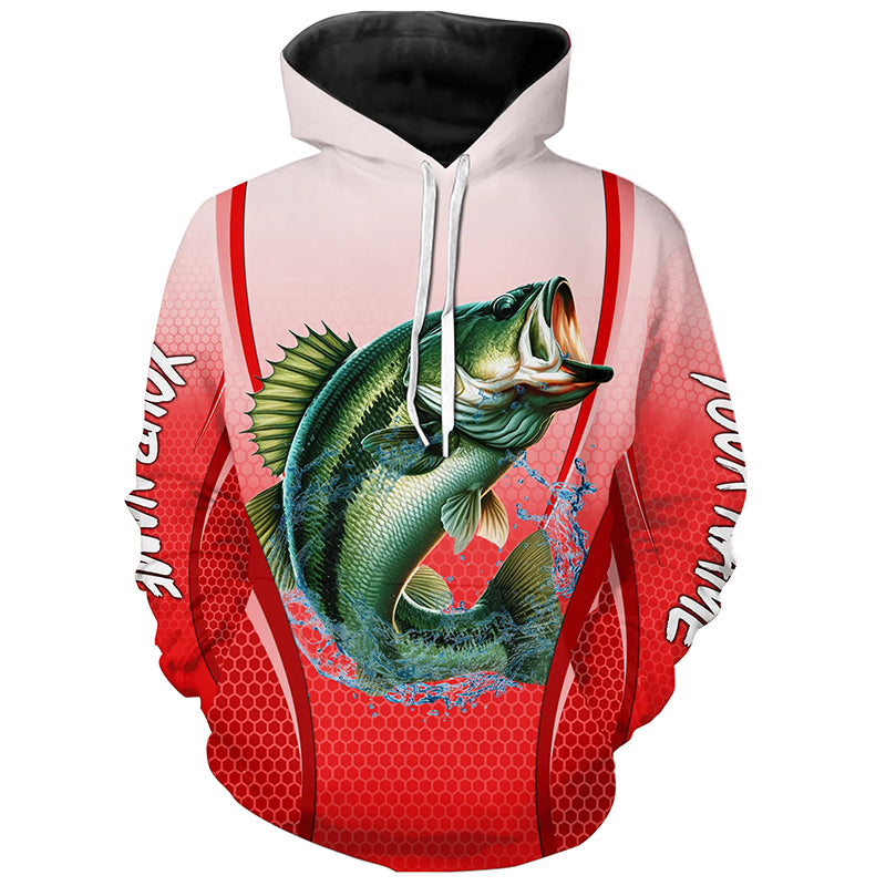 Largemouth bass Fishing Red camo Bass jersey Customize name Bass fishing tournament Hoodie NQS5056
