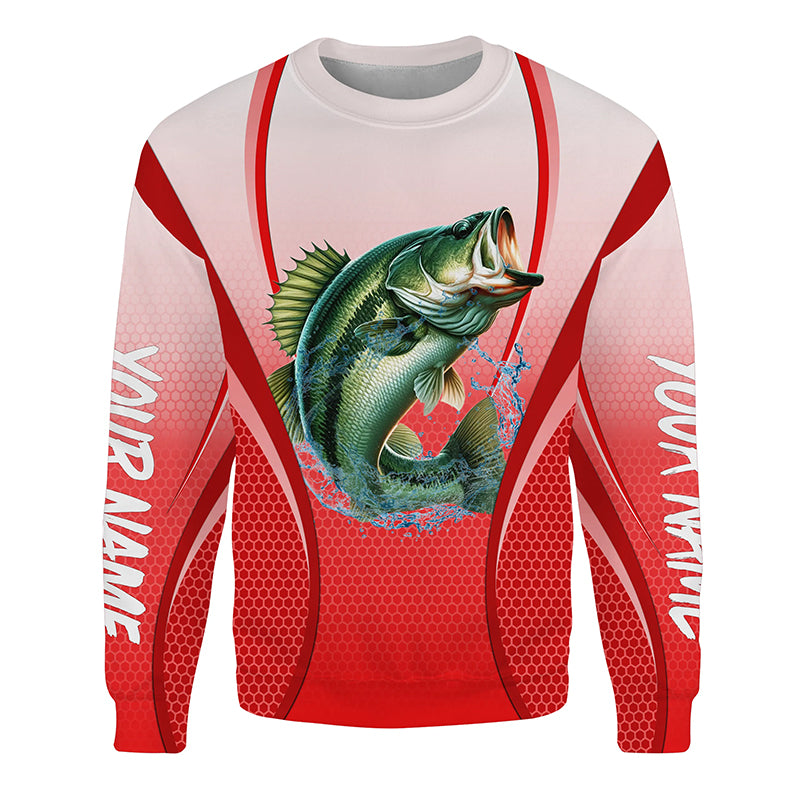 Largemouth bass Fishing Red camo Bass jersey Customize name Bass fishing tournament Sweatshirt NQS5056