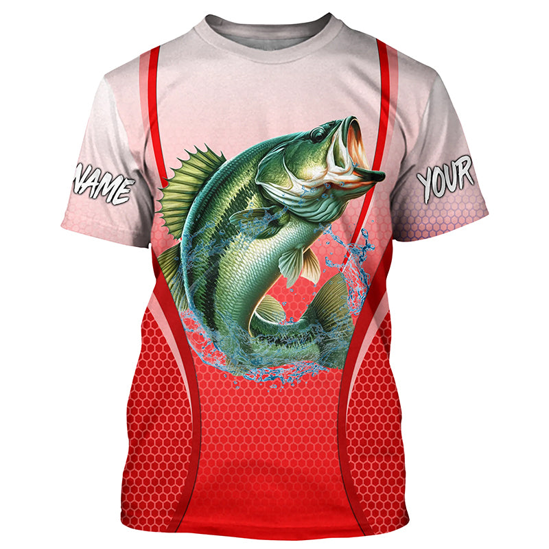 Largemouth bass Fishing Red camo Bass jersey Customize name Bass fishing tournament T-shirt NQS5056