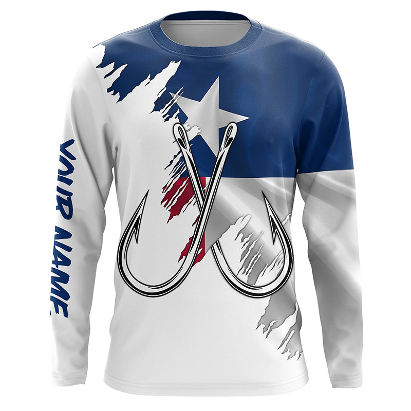 Texas flag TX Fishing Fish Hook UV protection custom long sleeves shirts Patriotic fishing apparel NQS7924