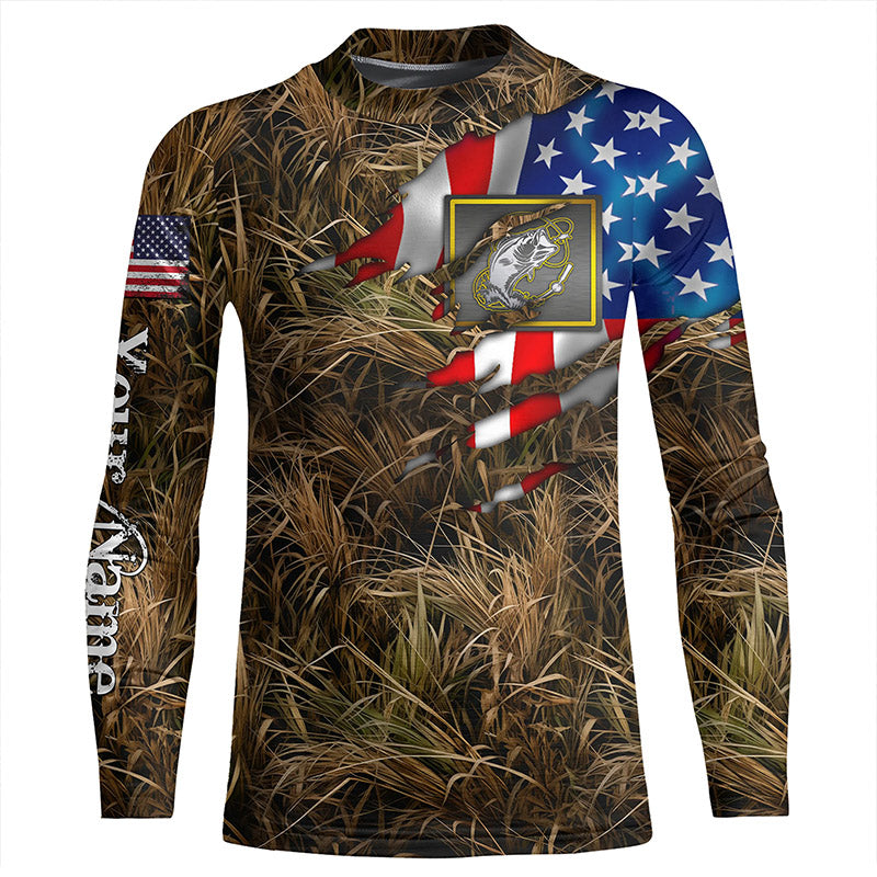 Bass fishing camo American flag patriotic Customize UV protection long sleeves fishing shirt for kid NPQ91