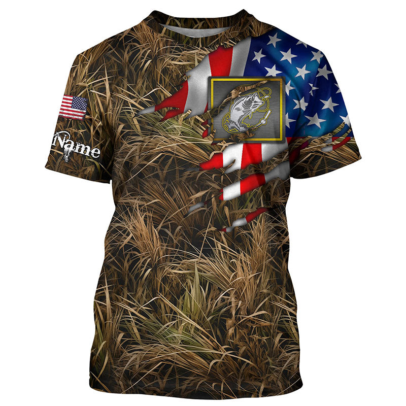 Bass fishing camo American flag patriotic Customize Name All-over Print Unisex fishing T-shirt NPQ91